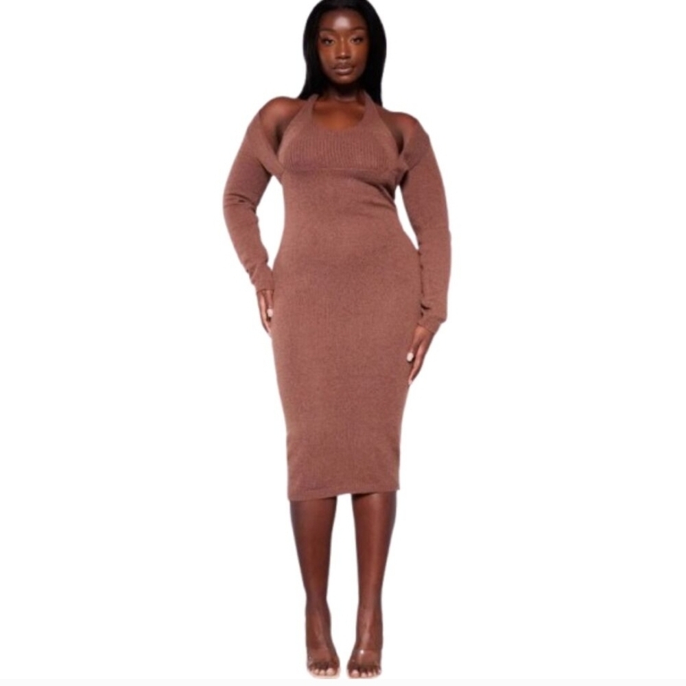 Elegant Brown Knit Dress